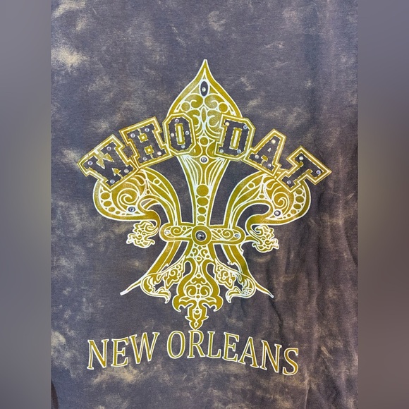 Vtg VJ Sports New Orleans WHO DAT Saints Shirt M Studded Rhinestone Acid Wash - Picture 2 of 4